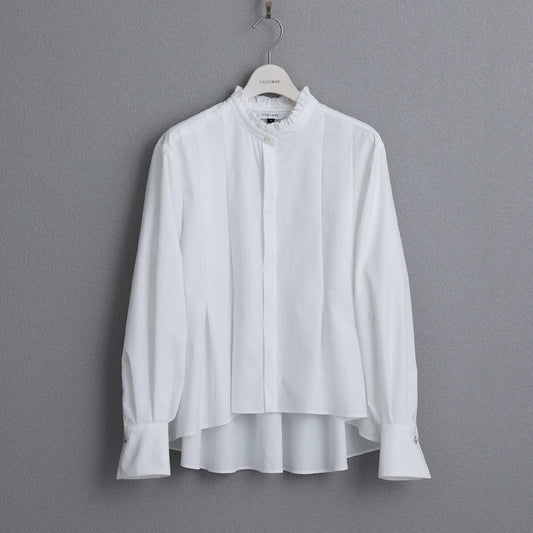 ８月上旬~中旬お届け予定 F-BL-02「Technical typewriter」Stand color tuck blouse