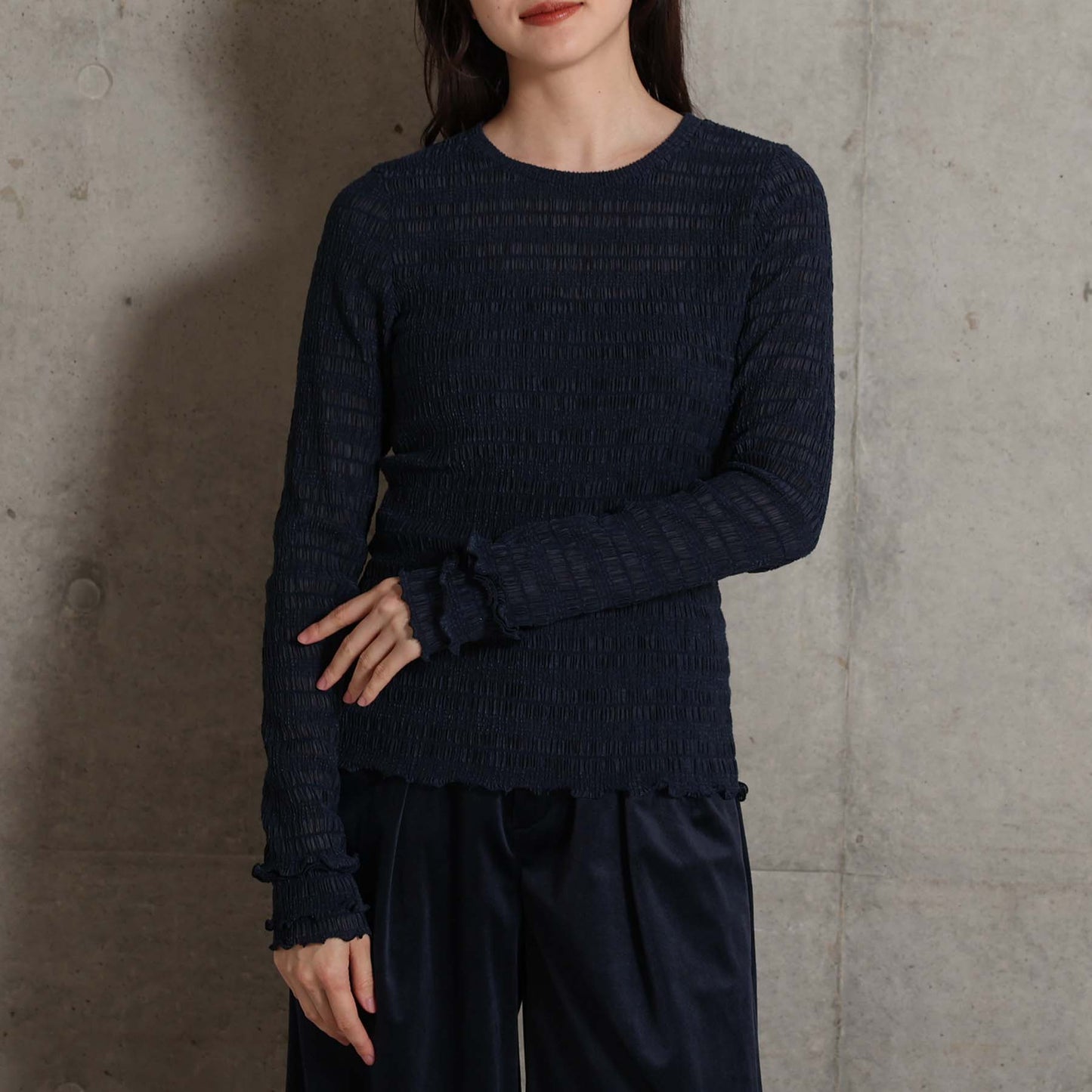 2026AW【9月下旬お届け予定】 F-CS-12「Shirring knit」Crew-neck tops【全4色】