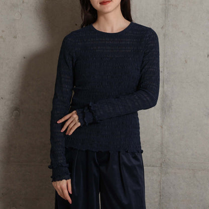 2026AW【9月下旬お届け予定】 F-CS-12「Shirring knit」Crew-neck tops【全4色】