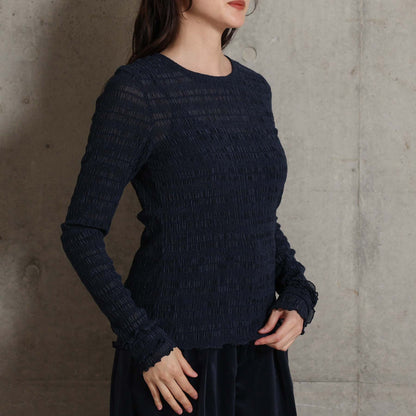 2026AW【9月下旬お届け予定】 F-CS-12「Shirring knit」Crew-neck tops【全4色】