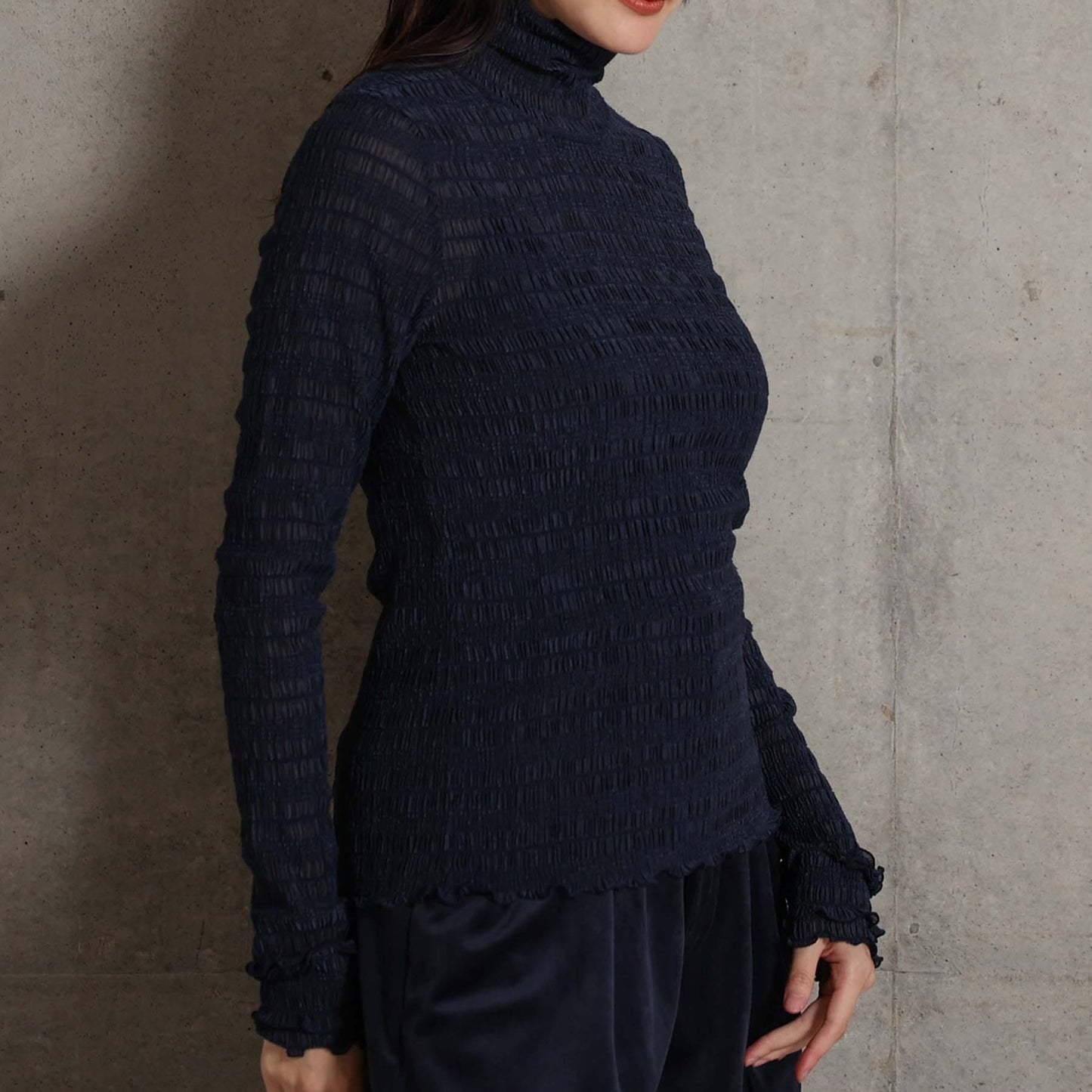 2026AW【9月下旬お届け予定】 F-CS-11「Shirring knit」Turtle-neck tops【全4色】