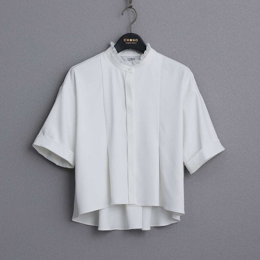 C-BL-84S「Technical twill」Front button blouse WHITE