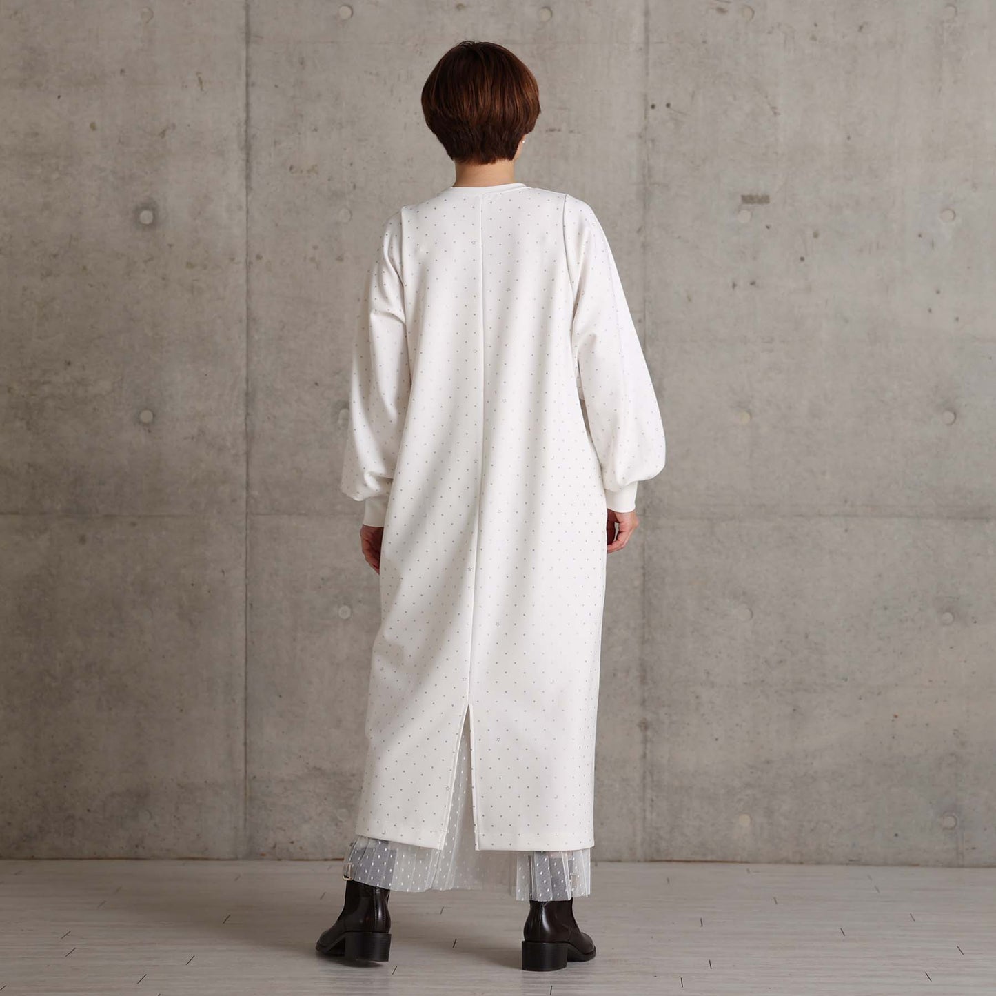 2026AW【9月下旬お届け予定】 F-SK-16「Technical knit&dot tulle」Layered Pleated Skirt【全2色】