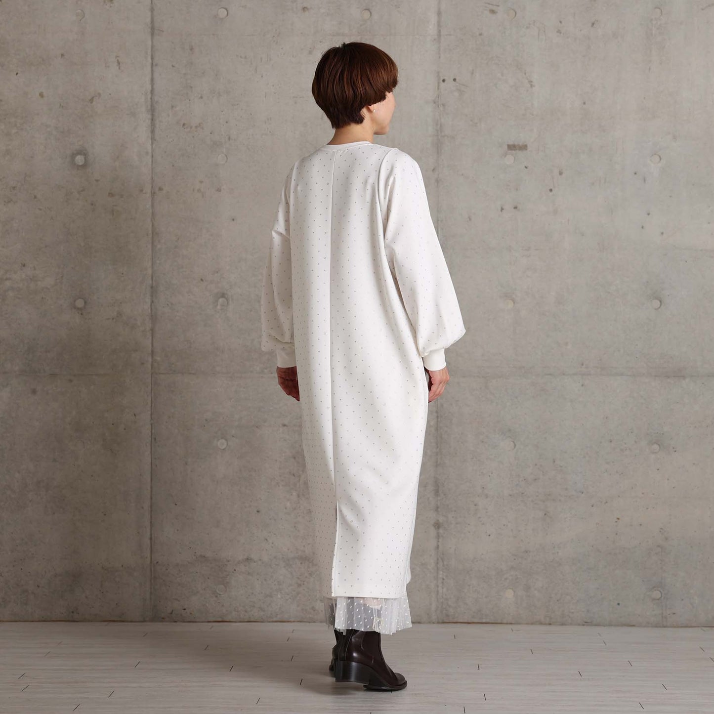 2026AW【9月下旬お届け予定】 F-SK-16「Technical knit&dot tulle」Layered Pleated Skirt【全2色】
