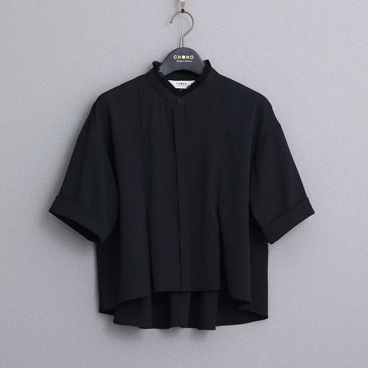 C-BL-84S「Technical twill」Front button blouse BLACK
