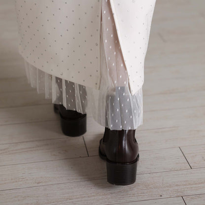 2026AW【9月下旬お届け予定】 F-SK-16「Technical knit&dot tulle」Layered Pleated Skirt【全2色】