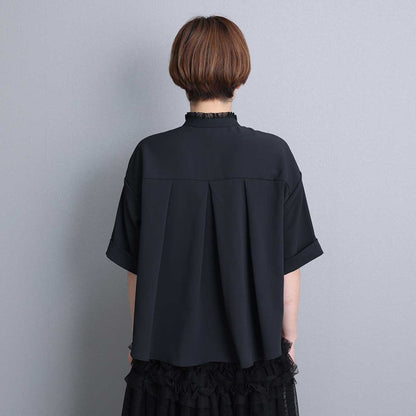 C-BL-84S「Technical twill」Front button blouse BLACK