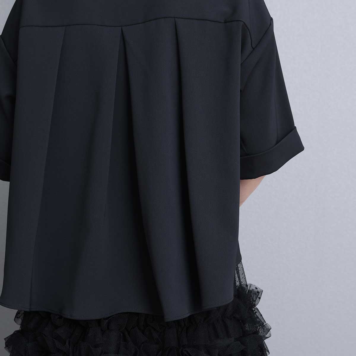 C-BL-84S「Technical twill」Front button blouse BLACK