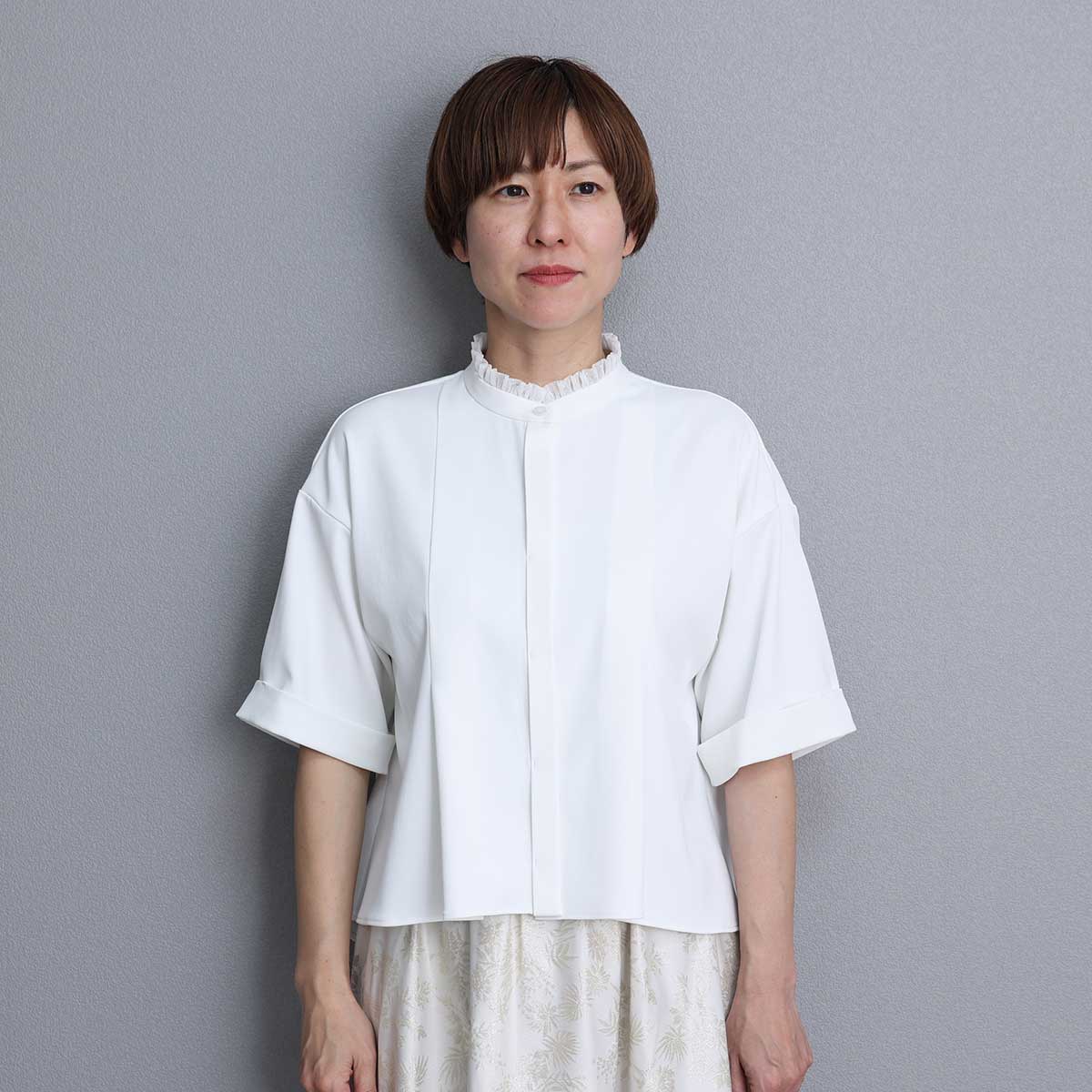 C-BL-84S「Technical twill」Front button blouse WHITE