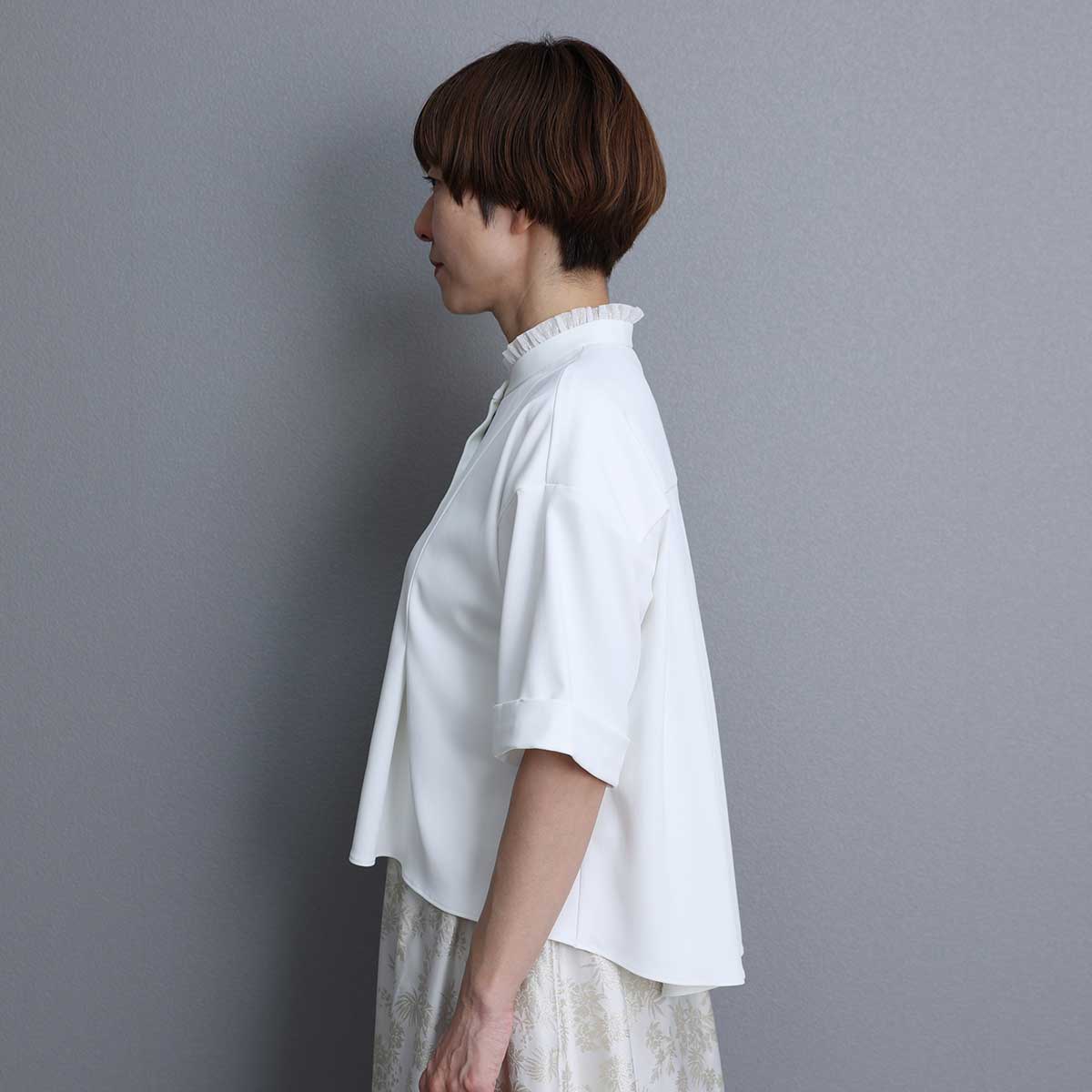 C-BL-84S「Technical twill」Front button blouse WHITE