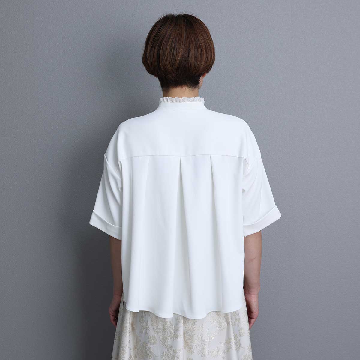 C-BL-84S「Technical twill」Front button blouse WHITE
