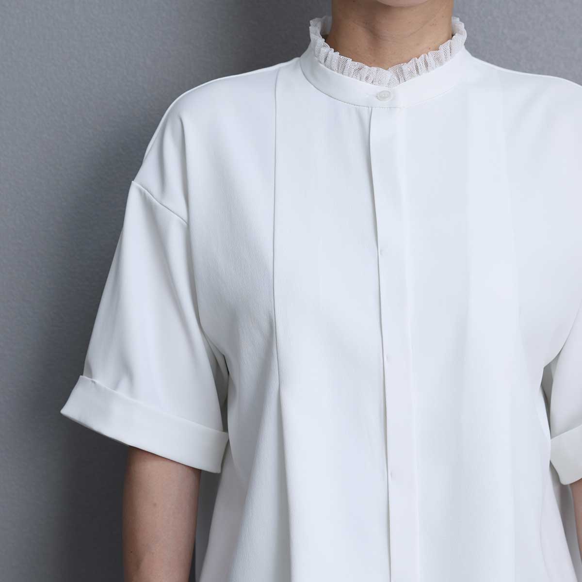 C-BL-84S「Technical twill」Front button blouse WHITE
