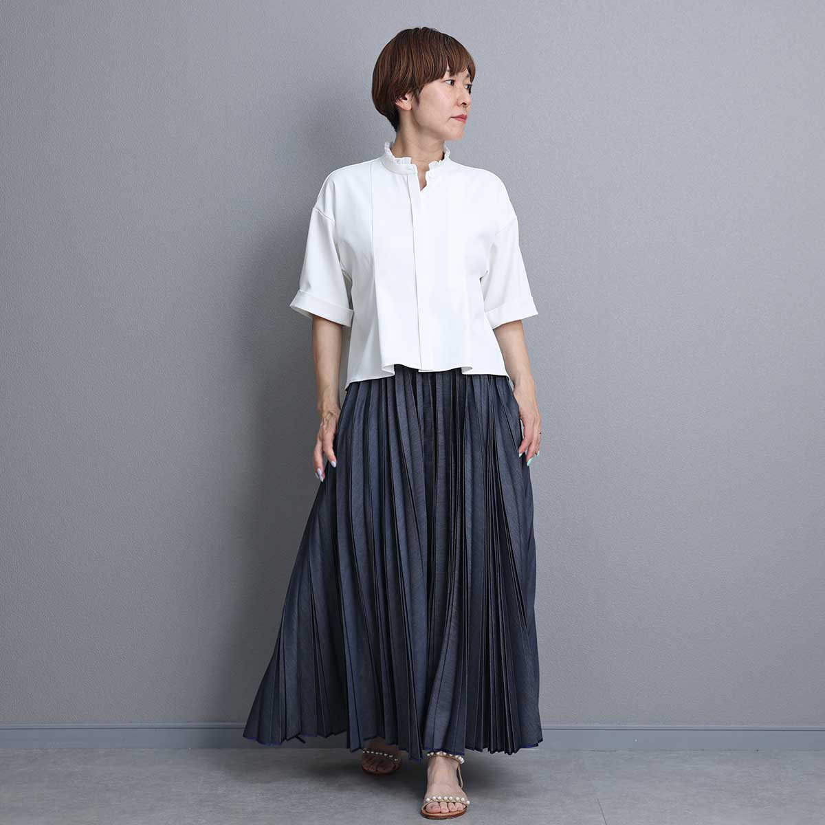 C-BL-84S「Technical twill」Front button blouse WHITE