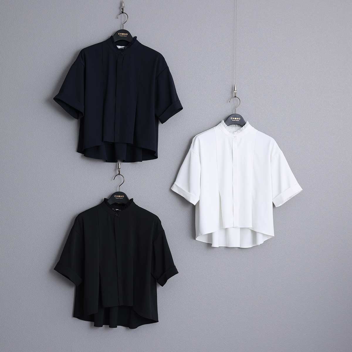 C-BL-84S「Technical twill」Front button blouse WHITE