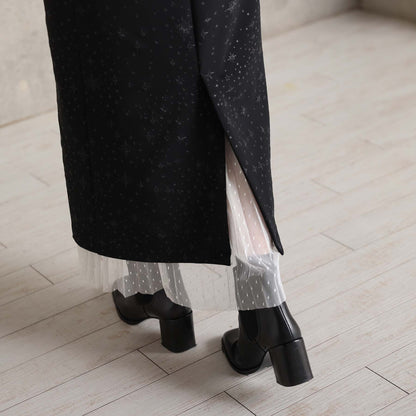 2026AW【9月下旬お届け予定】 F-SK-16「Technical knit&dot tulle」Layered Pleated Skirt【全2色】