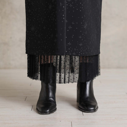 2026AW【9月下旬お届け予定】 F-SK-16「Technical knit&dot tulle」Layered Pleated Skirt【全2色】