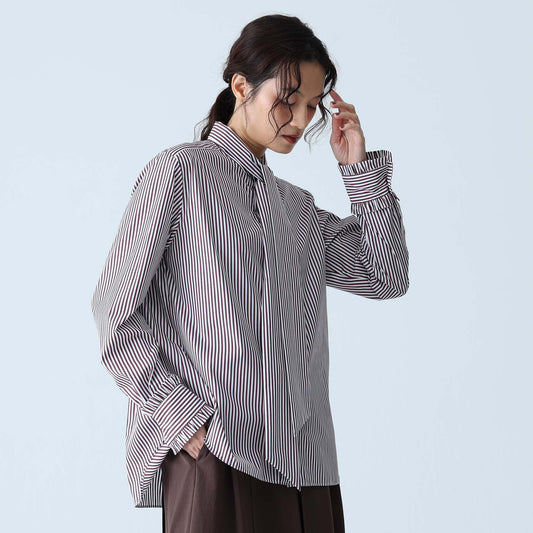 2027SS【1月末〜2月上旬お届け予定】 F-SH-08『Opaque White & Regent Stripe』2way Bow-tie  blouse【全3色】