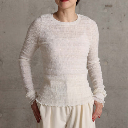 2026AW【9月下旬お届け予定】 F-CS-12「Shirring knit」Crew-neck tops【全4色】