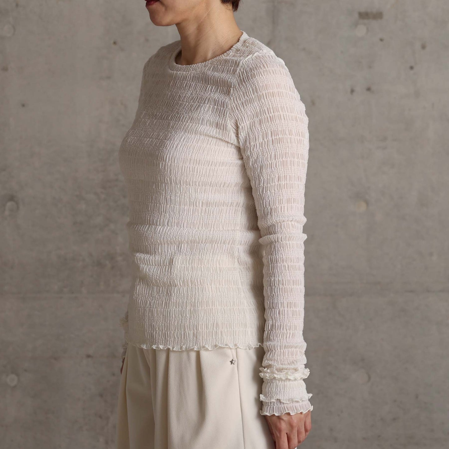 2026AW【9月下旬お届け予定】 F-CS-12「Shirring knit」Crew-neck tops【全4色】