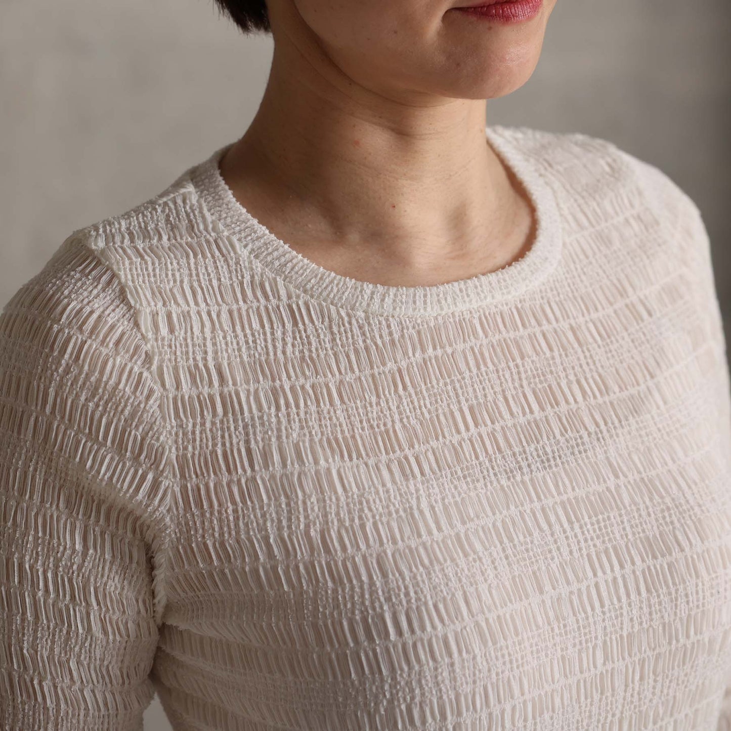 2026AW【9月下旬お届け予定】 F-CS-12「Shirring knit」Crew-neck tops【全4色】