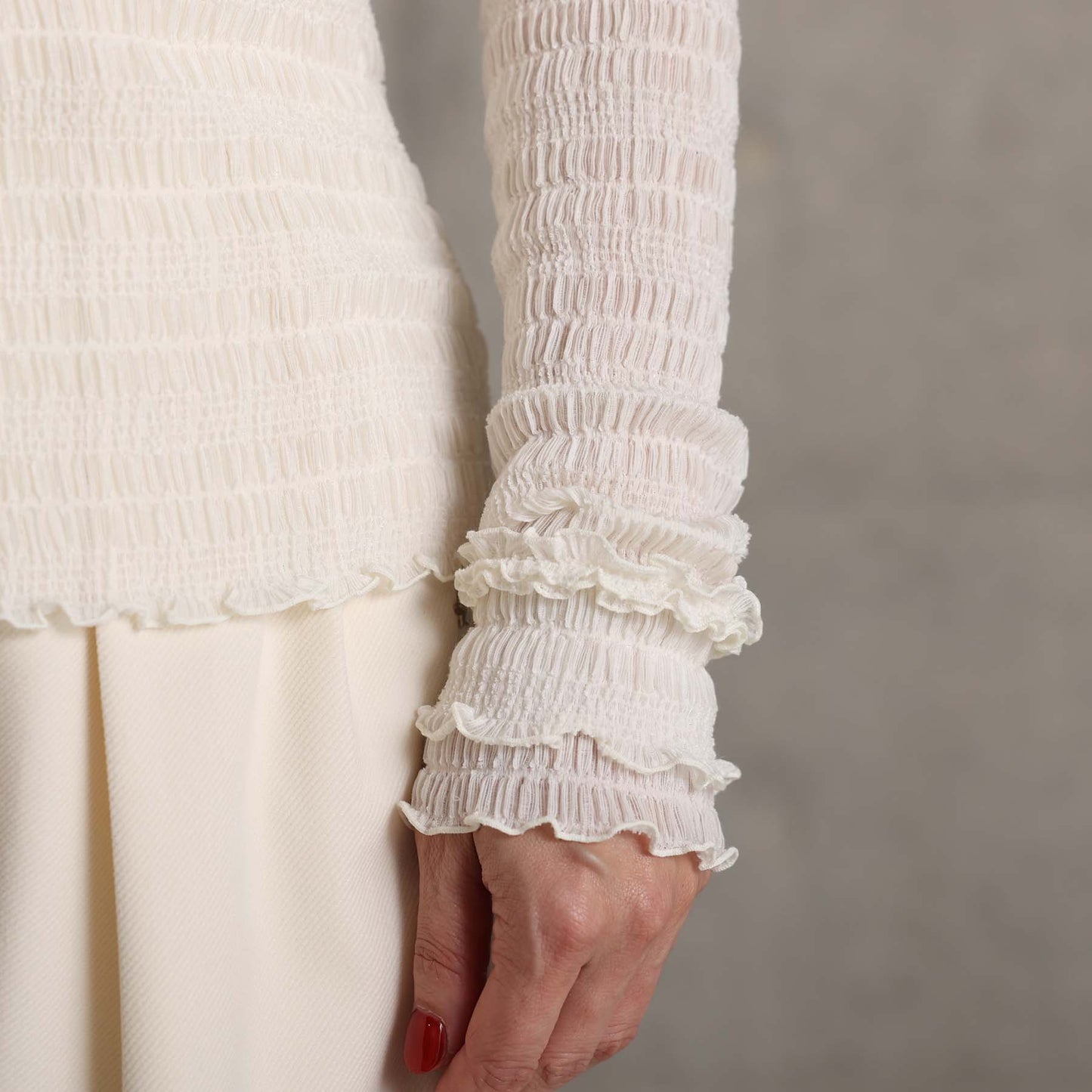 2026AW【9月下旬お届け予定】 F-CS-12「Shirring knit」Crew-neck tops【全4色】