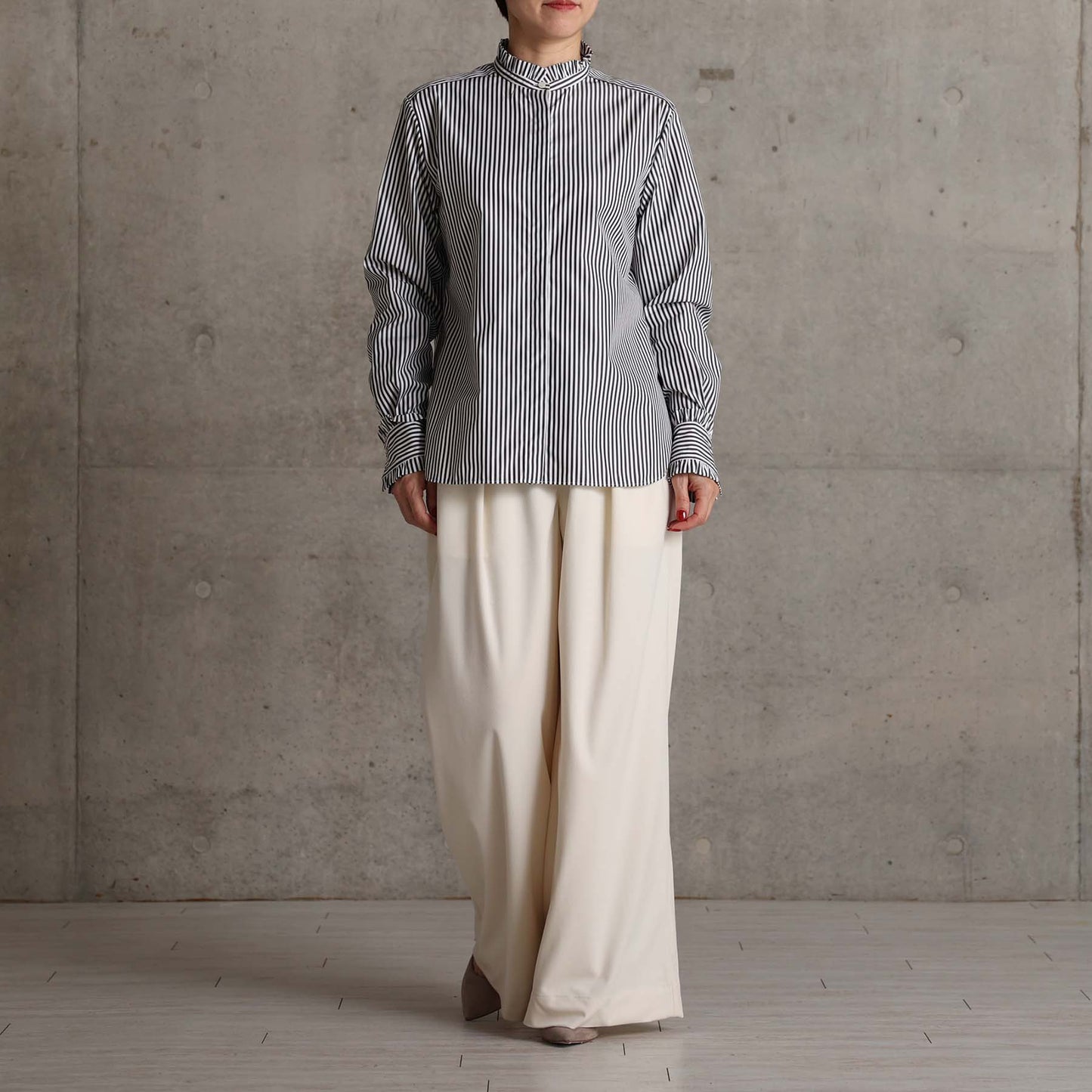 2026AW【9月上旬お届け予定】 F-SH-06「Stripe typewriter」Stand collar shirt【全3色】