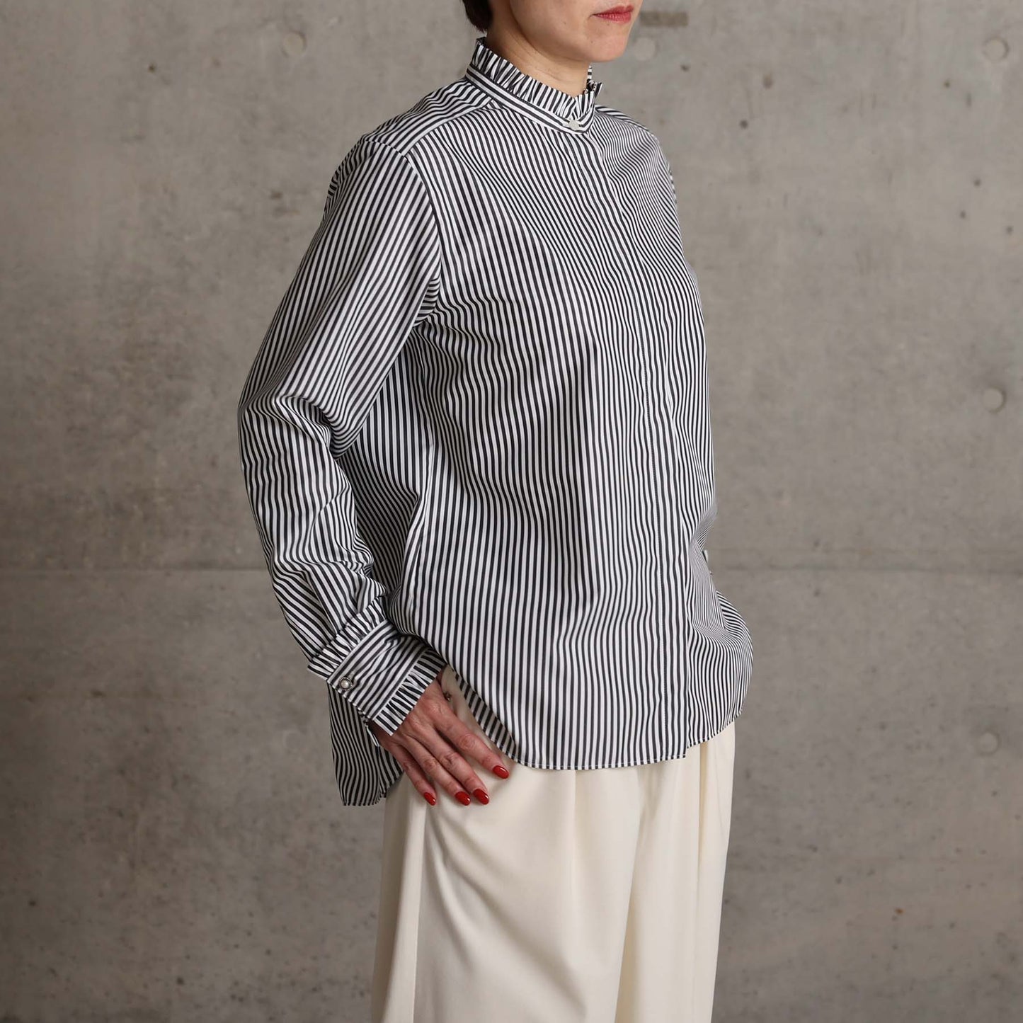 2026AW【9月上旬お届け予定】 F-SH-06「Stripe typewriter」Stand collar shirt【全3色】