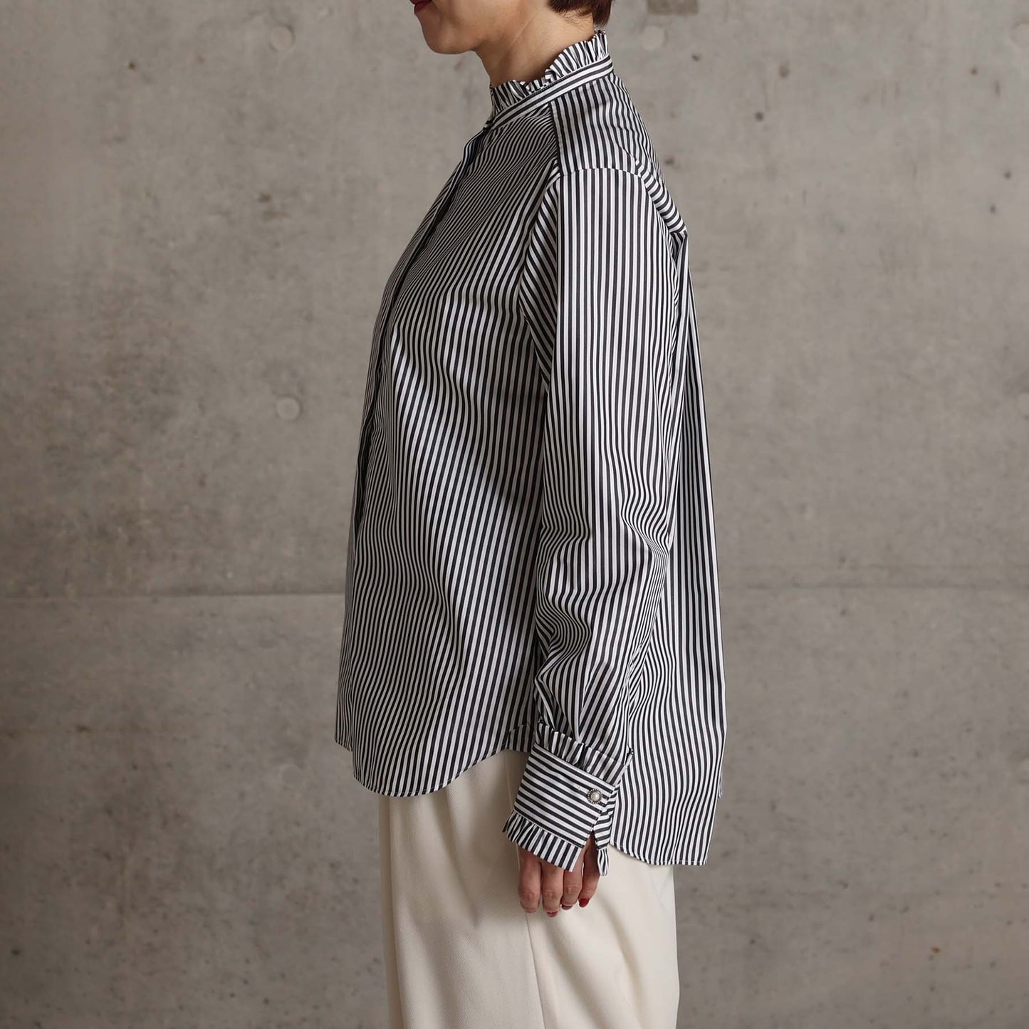 2026AW【9月上旬お届け予定】 F-SH-06「Stripe typewriter」Stand collar shirt【全3色】