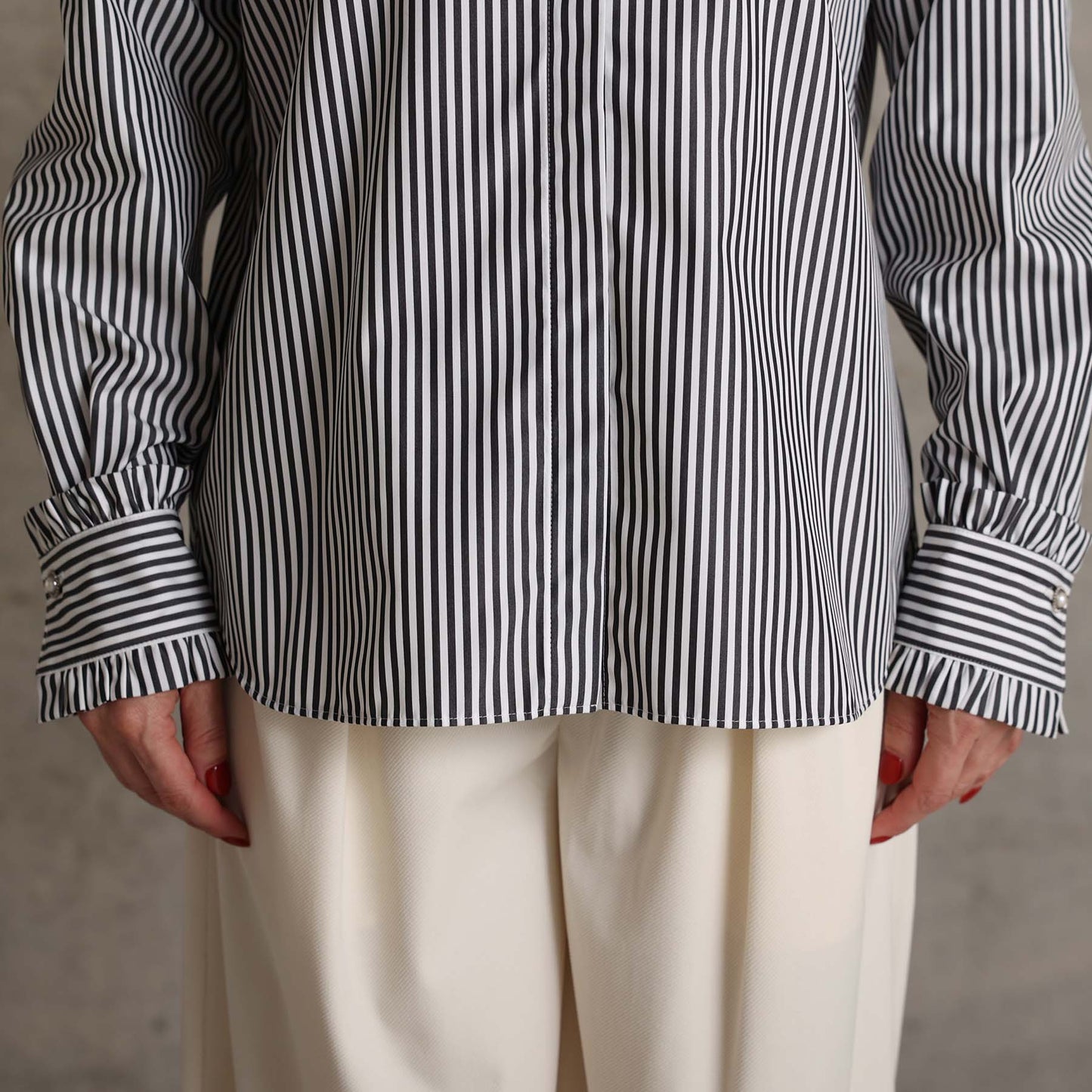 2026AW【9月上旬お届け予定】 F-SH-06「Stripe typewriter」Stand collar shirt【全3色】