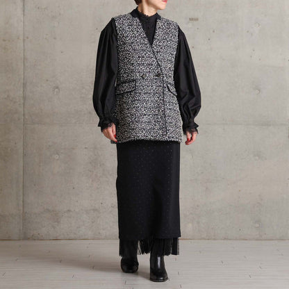2026AW【10月下旬お届け予定】 F-VT-03「Wreath tweed/Layer check tweed」Double-breasted gilet【全2色】
