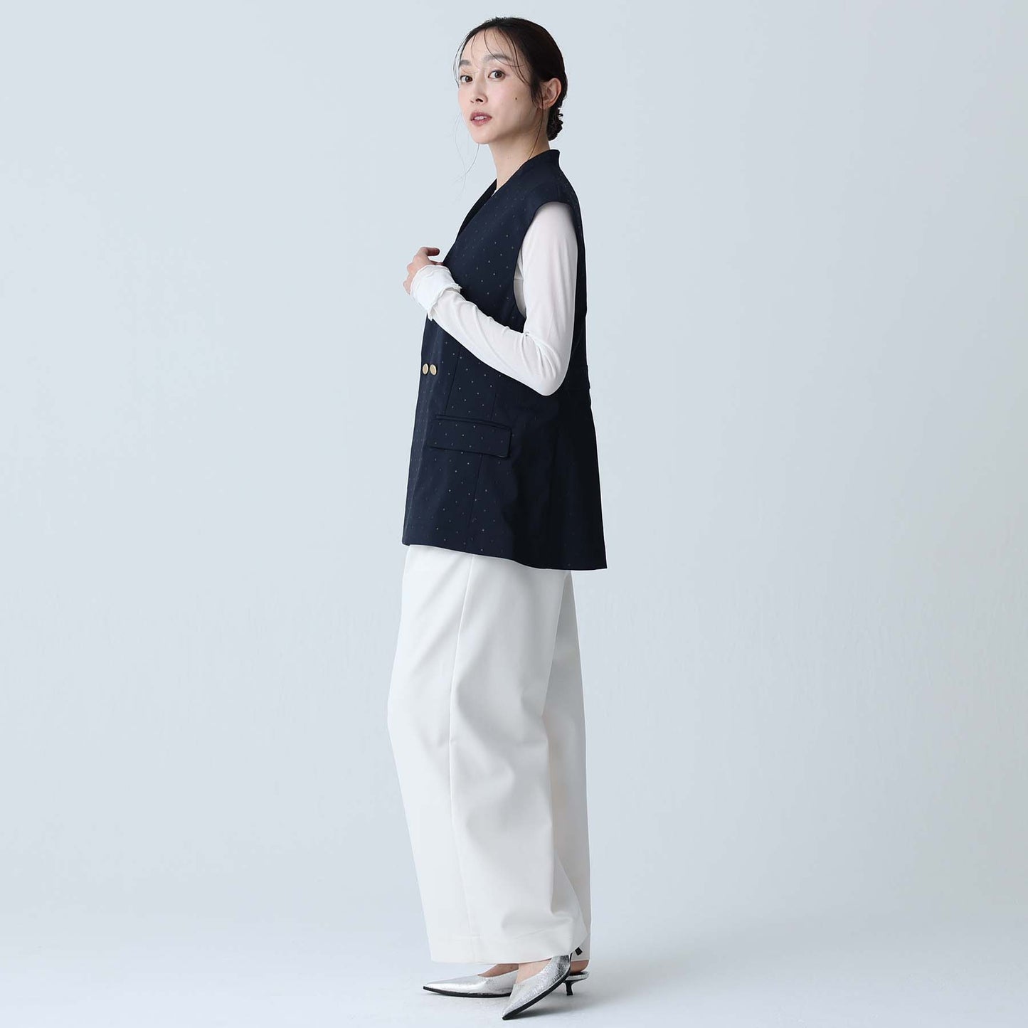 F-VT-02「Stella dot」Short gilet NAVY×BLACK