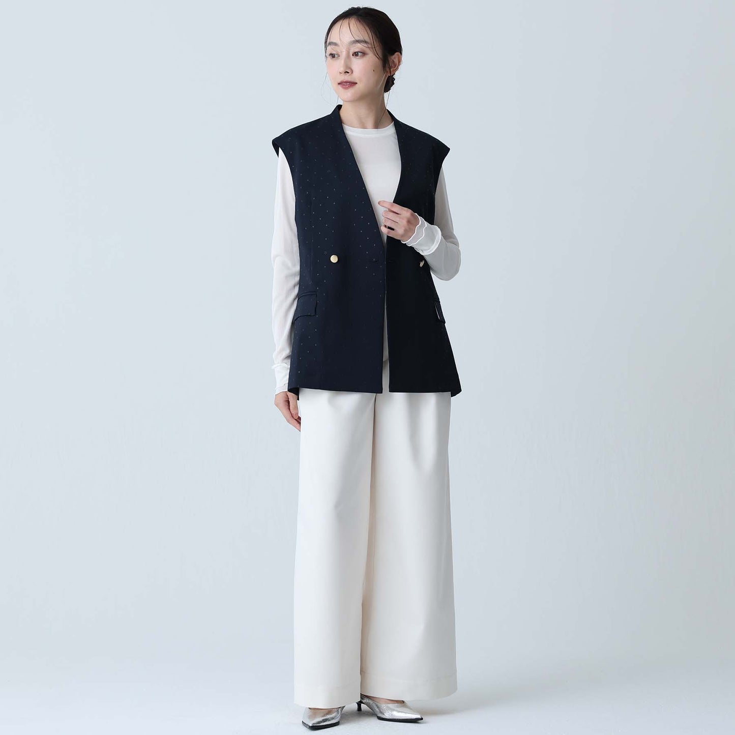 F-VT-02「Stella dot」Short gilet NAVY×BLACK