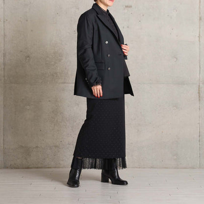 2026AW【9月下旬お届け予定】 F-SK-16「Technical knit&dot tulle」Layered Pleated Skirt【全2色】