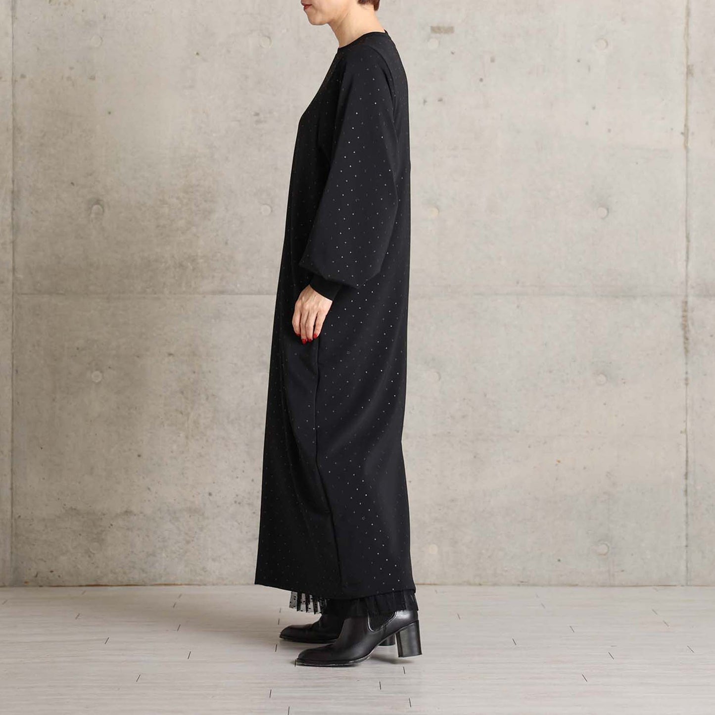 2026AW【9月下旬お届け予定】 F-SK-16「Technical knit&dot tulle」Layered Pleated Skirt【全2色】