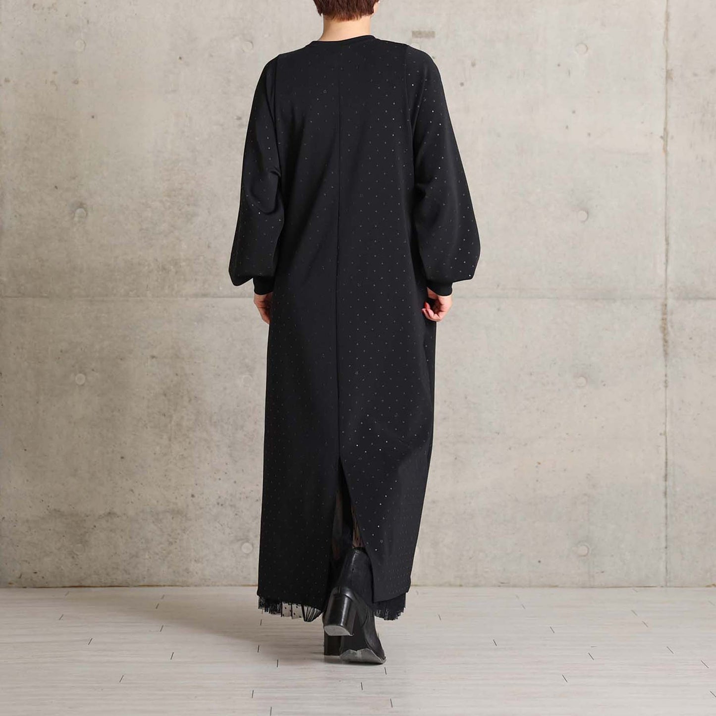 2026AW【9月下旬お届け予定】 F-SK-16「Technical knit&dot tulle」Layered Pleated Skirt【全2色】