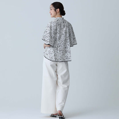 C-BL-83 Robin flower blouse WHITE