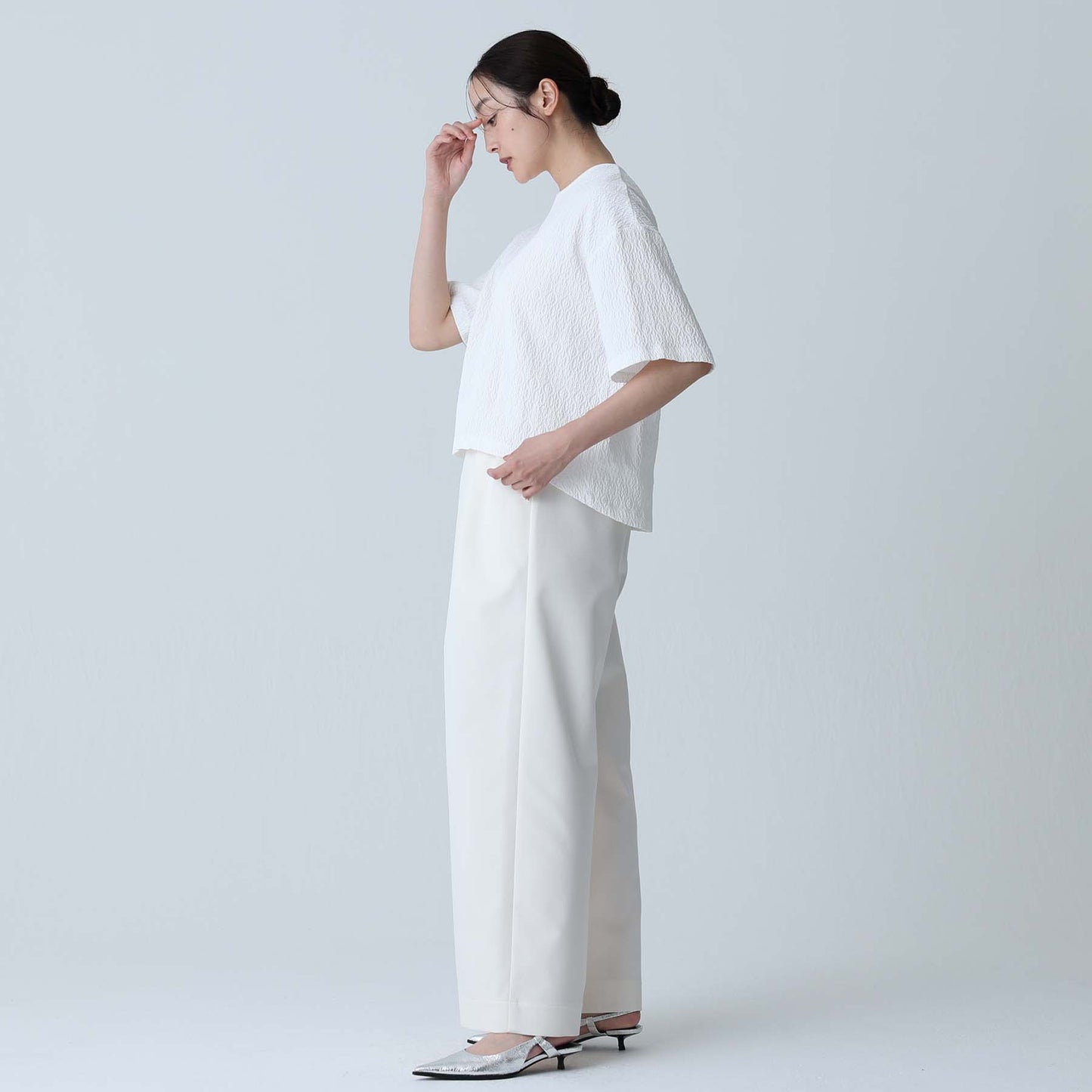 F-BL-06「Jewel Tile」Tee blouse WHITE