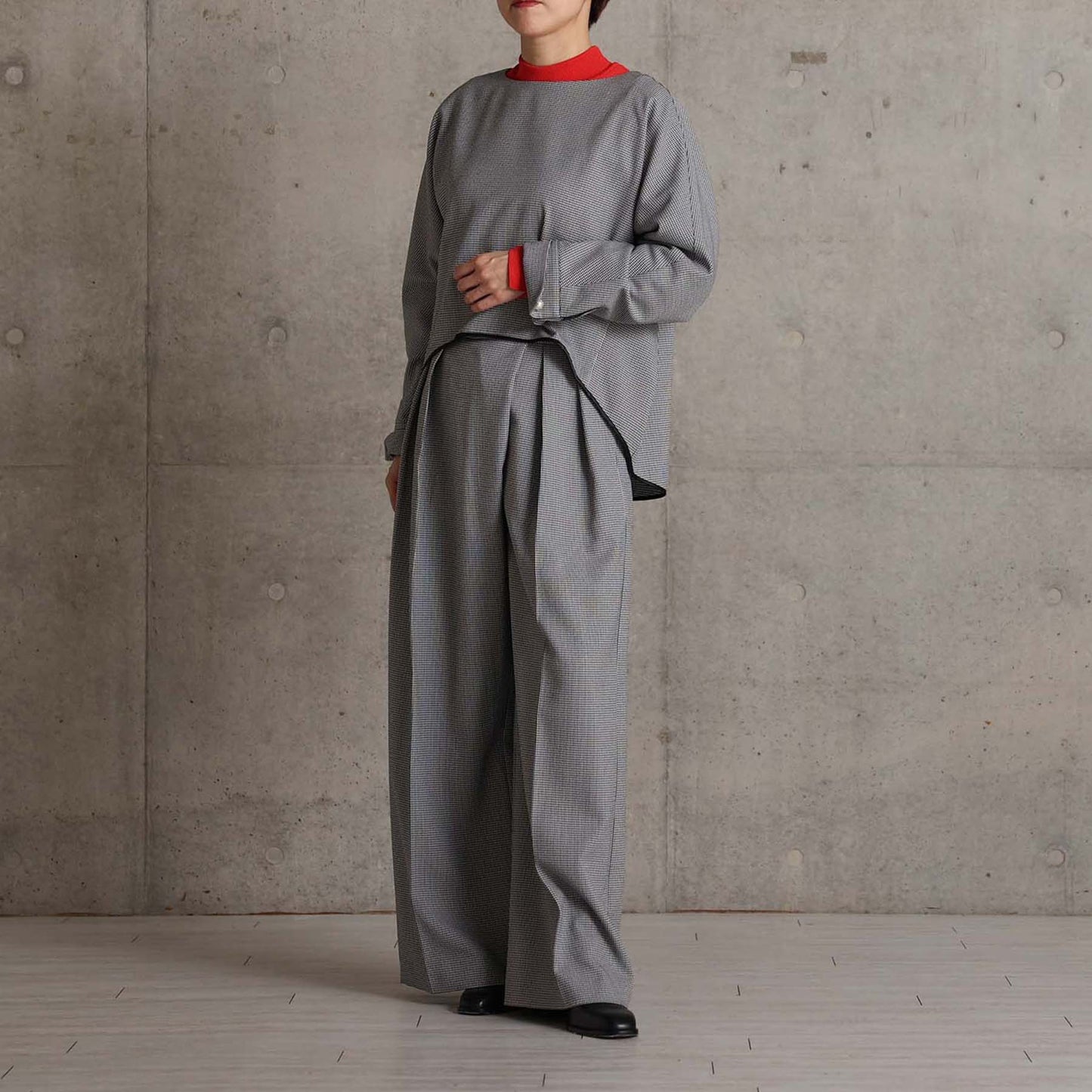 2026AW【10月下旬お届け予定】 F-BL-07H「Technical Houndstooth」Dolman sleeve blouse【全1色】