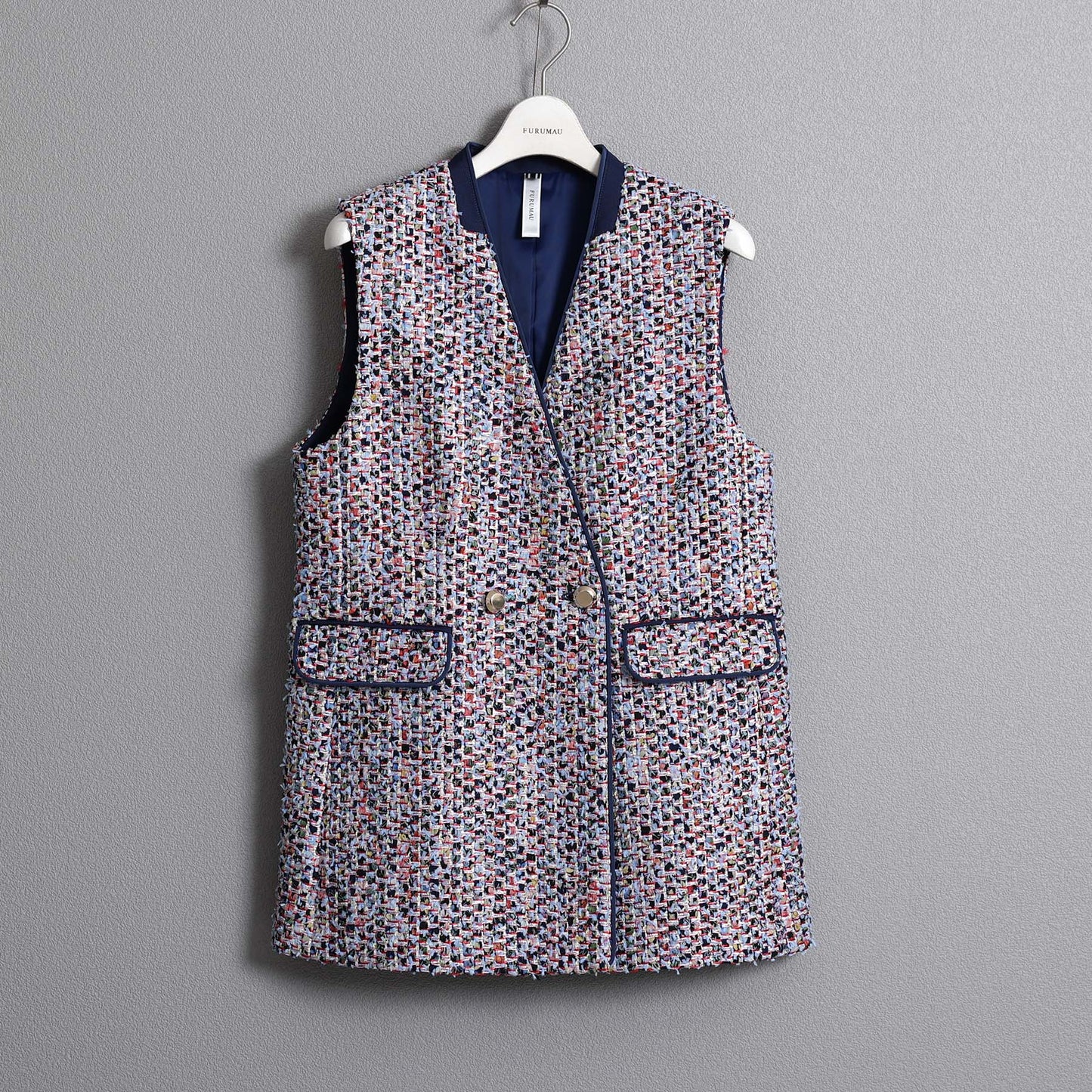 2026AW【10月下旬お届け予定】 F-VT-03「Wreath tweed/Layer check tweed」Double-breasted gilet【全2色】