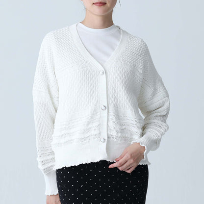 F-KN-04「Lace Mélange」V-neck cardigan WHITE