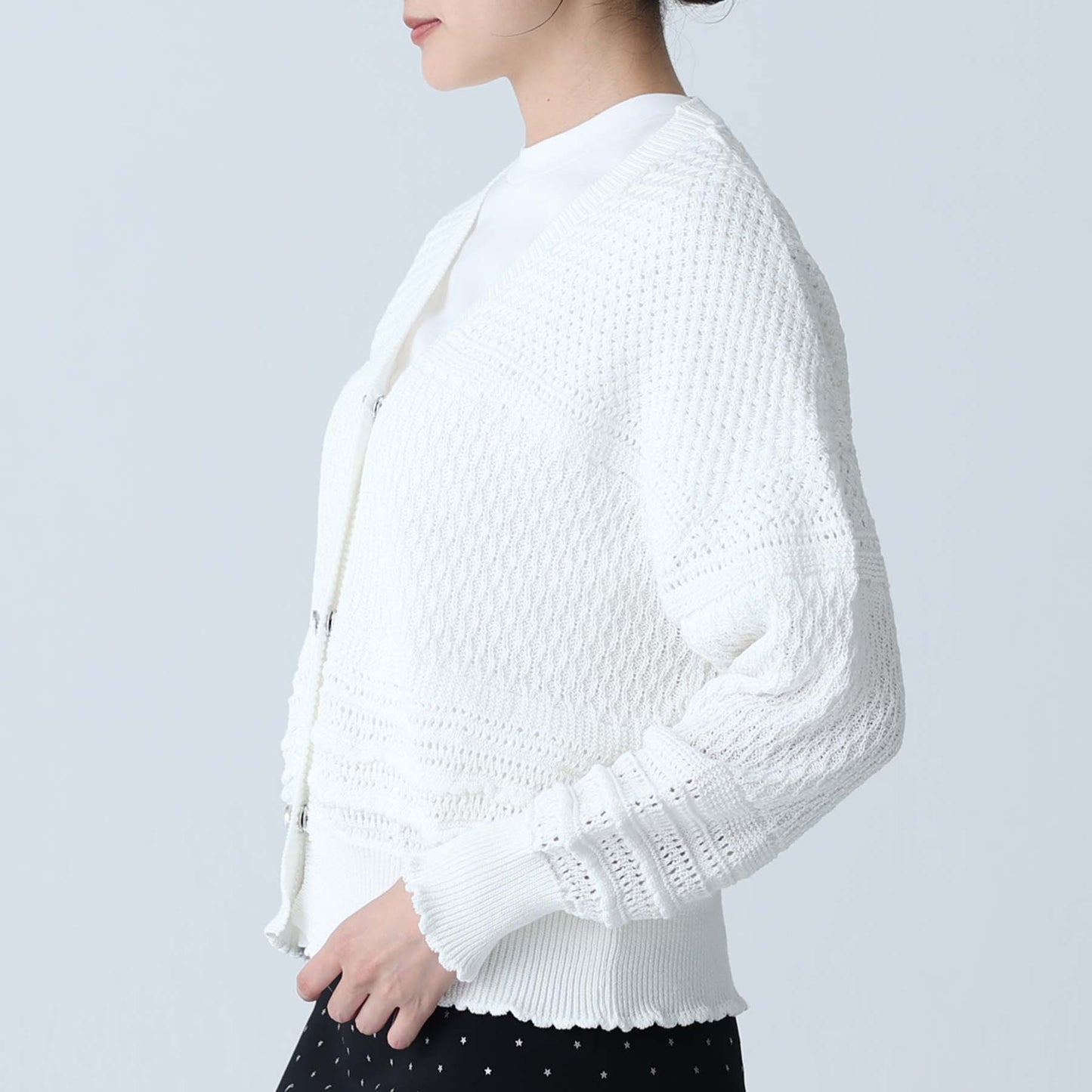 F-KN-04「Lace Mélange」V-neck cardigan WHITE
