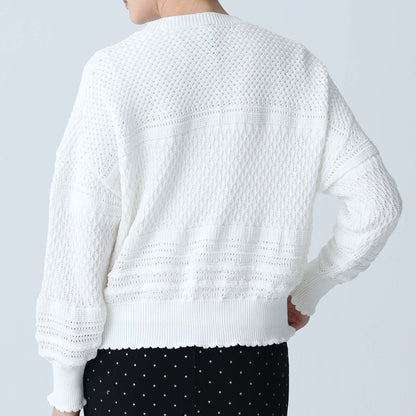 F-KN-04「Lace Mélange」V-neck cardigan WHITE