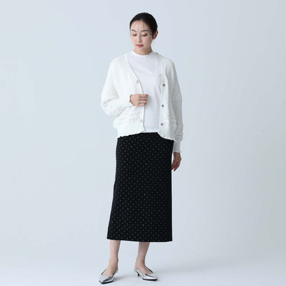 F-KN-04「Lace Mélange」V-neck cardigan WHITE