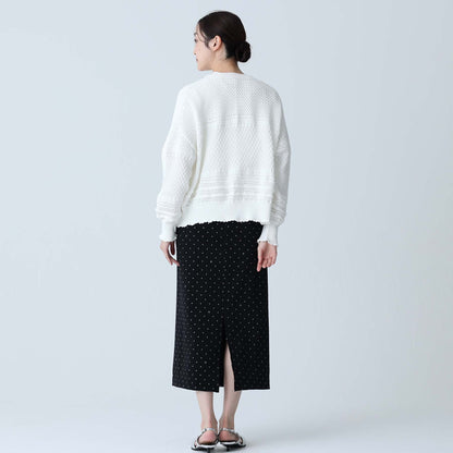 F-KN-04「Lace Mélange」V-neck cardigan WHITE