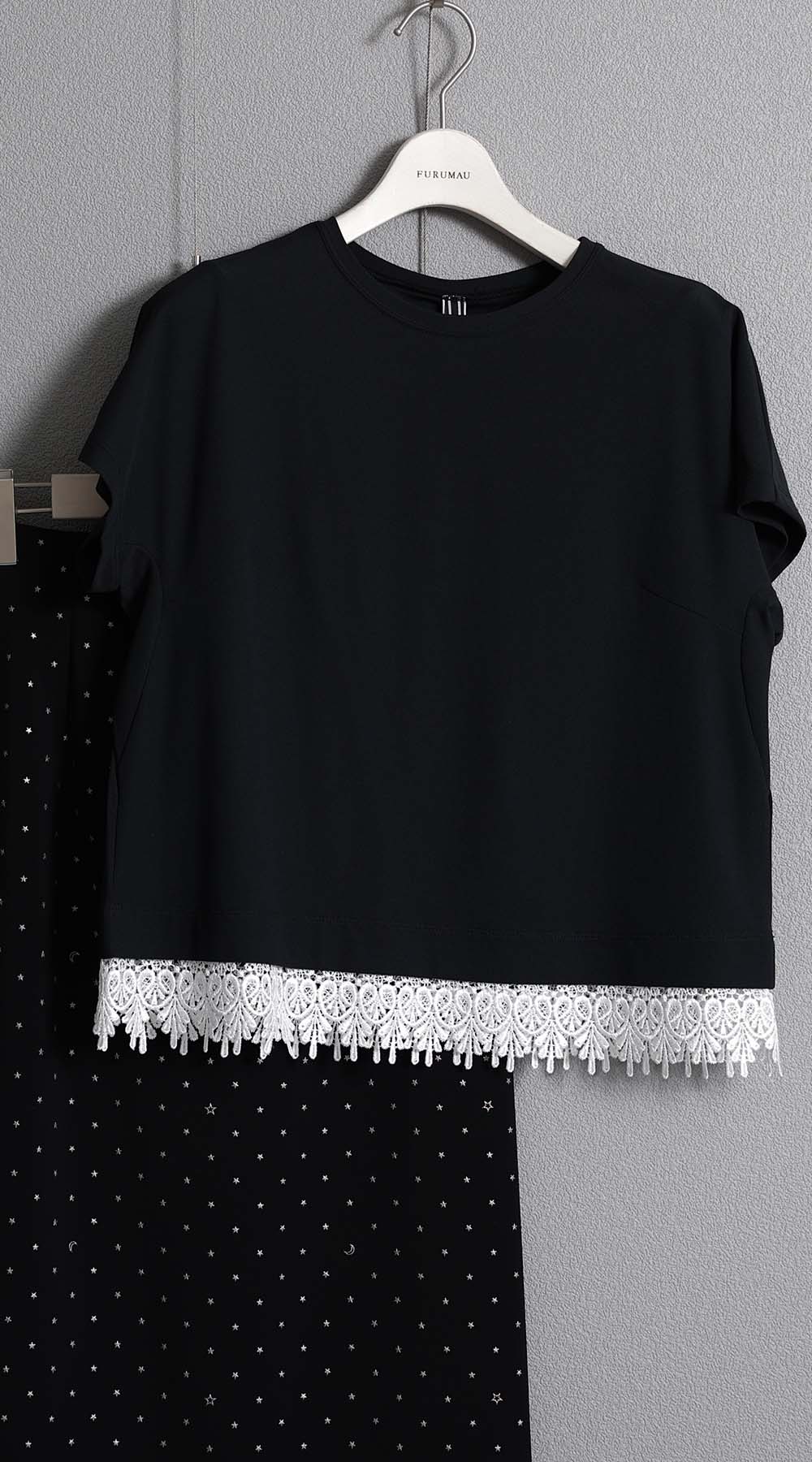 F-CS-09「Dry pique & Lace」Lace combination tops【BLACK×WHITE】