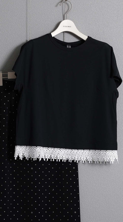 F-CS-09「Dry pique & Lace」Lace combination tops【BLACK×WHITE】