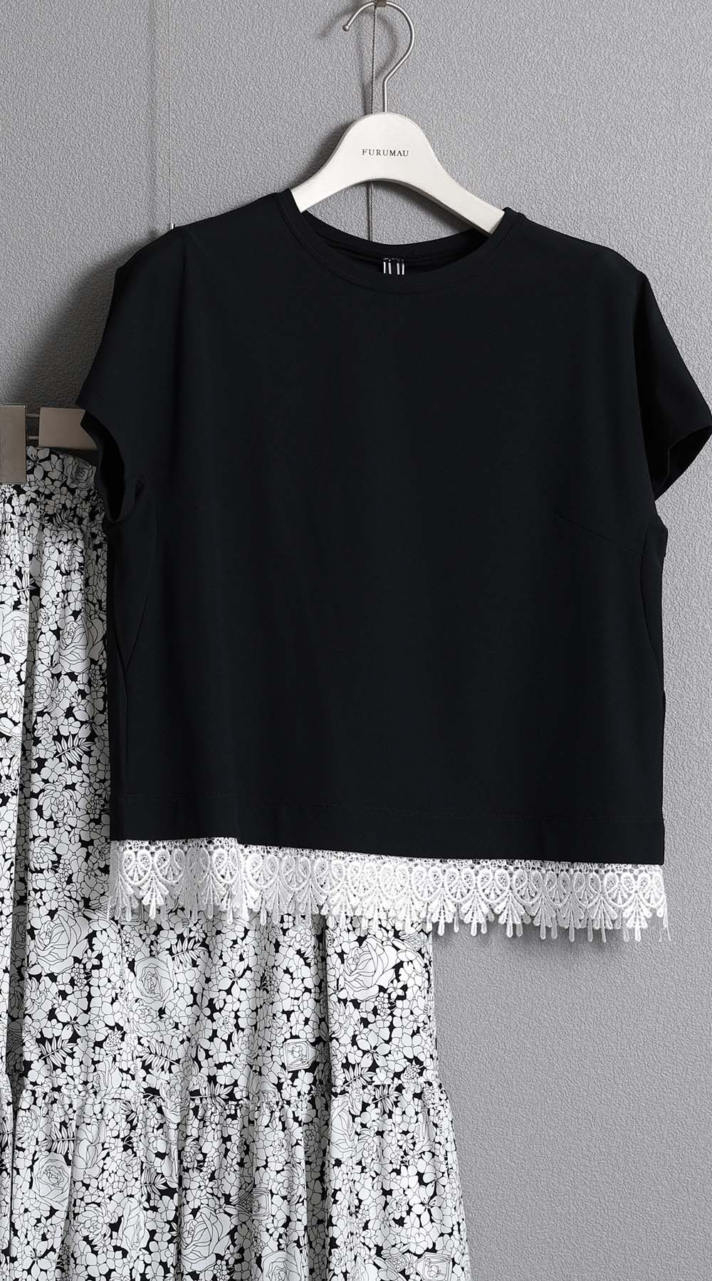 F-CS-09「Dry pique & Lace」Lace combination tops【BLACK×WHITE】