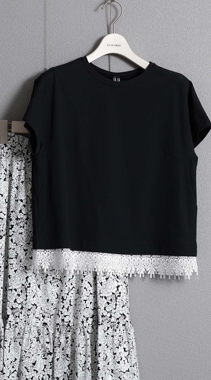 F-CS-09「Dry pique & Lace」Lace combination tops【BLACK×WHITE】