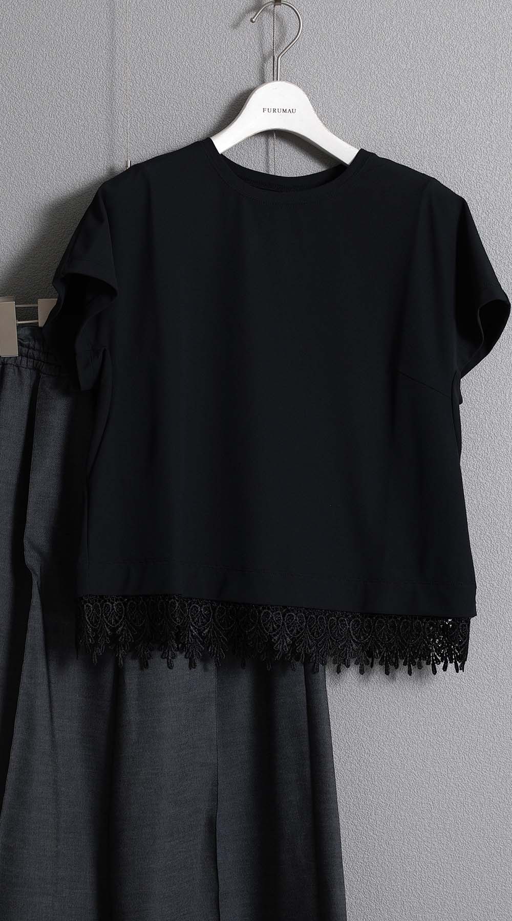 F-CS-09「Dry pique & Lace」Lace combination tops【BLACK×BLACK】