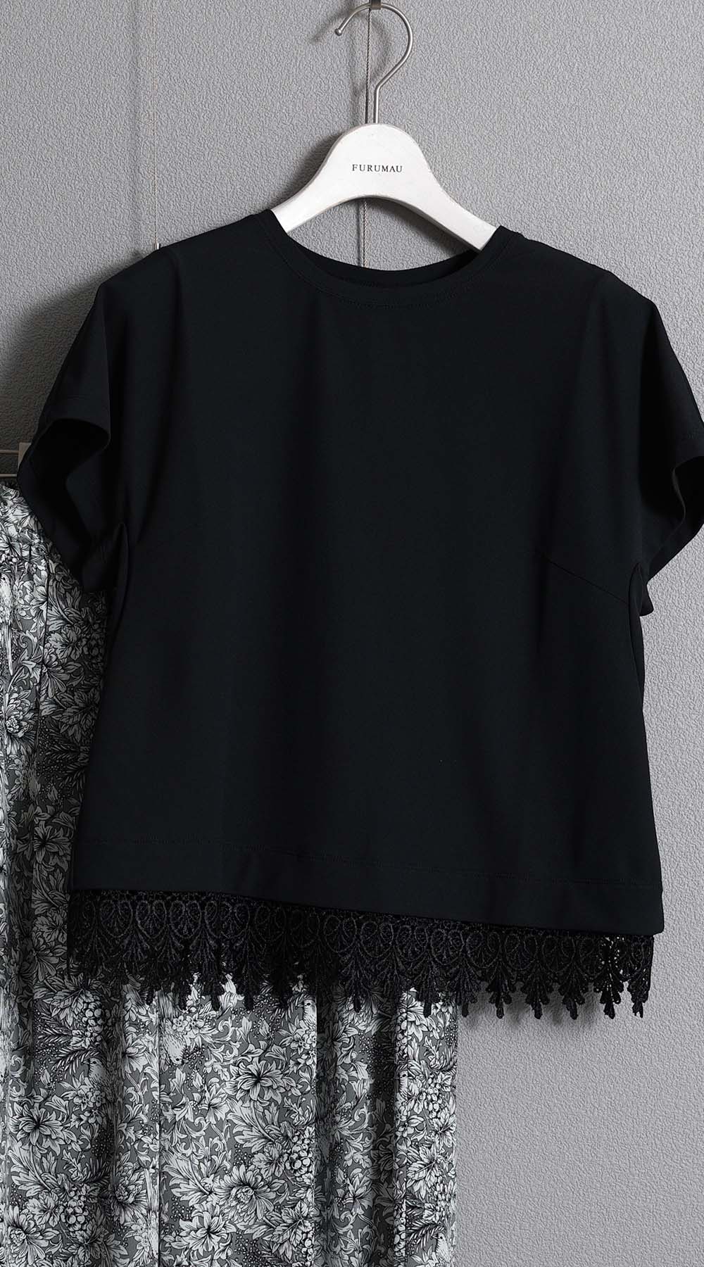 F-CS-09「Dry pique & Lace」Lace combination tops【BLACK×BLACK】